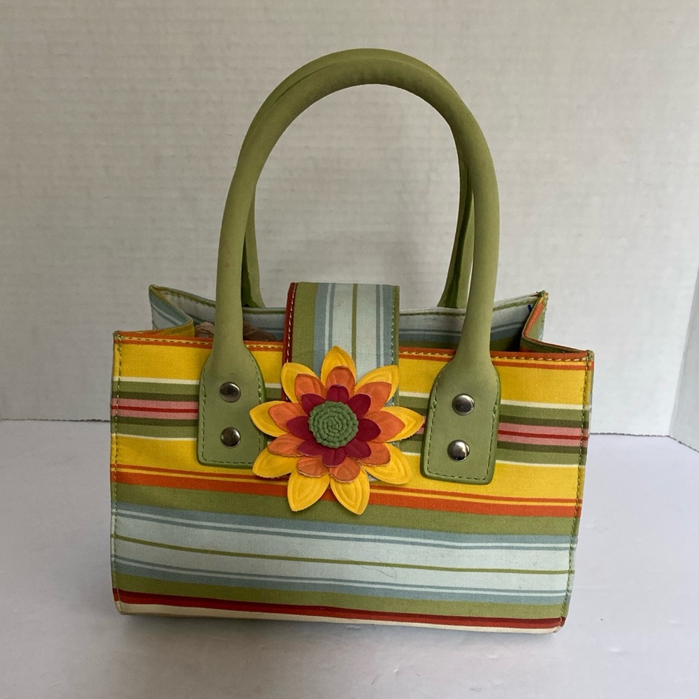 VTG SISTERS BY LONGABER GIRLS SUNFLOWER PURSE COLOR STRIPES. METAL STUDS BOTTOM - Picture 8 of 10